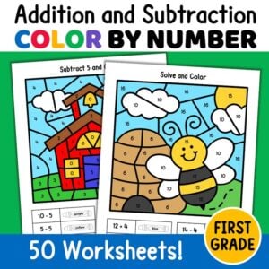1st grade addition subtraction color by number worksheets